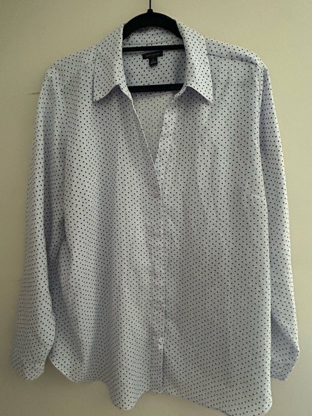 Ann Taylor Light Blue Polka Dot Perfect Button Down Shirt XL